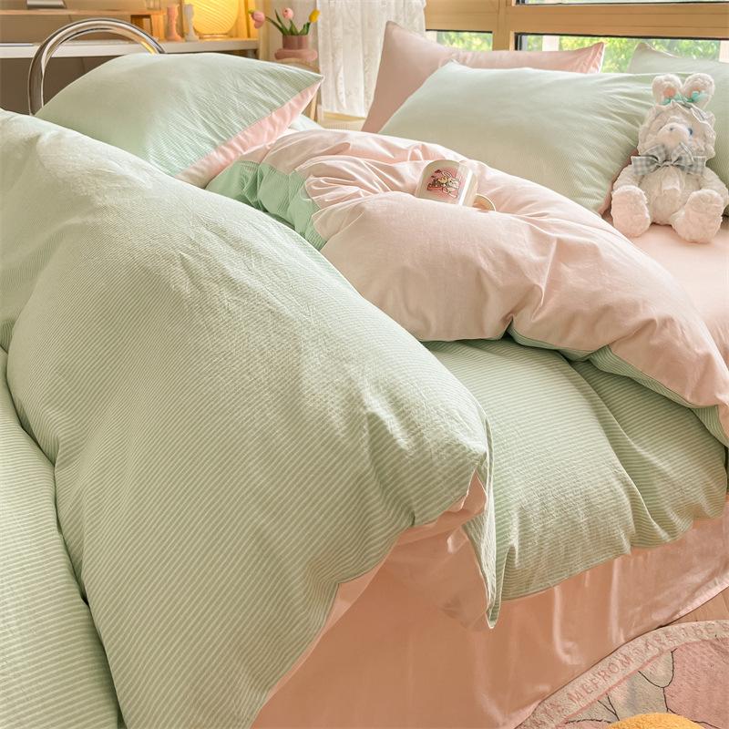 High Quality Striped Printed Pure Cotton Bedding Sets Skin Friendly Breathable Soft Quilt Kit Non Color Fading Bed Set