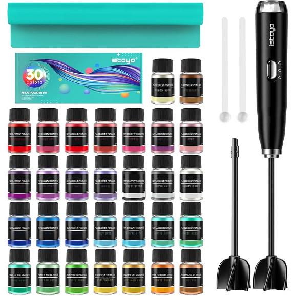 ISTOYO Mica Powder for Epoxy Resin, 30 Color Cosmetic Grade Mica Powder, Pigment Powder, Resin Supplies for Lip Gloss, Resin Molds, Soap Making 30 colors with mixer