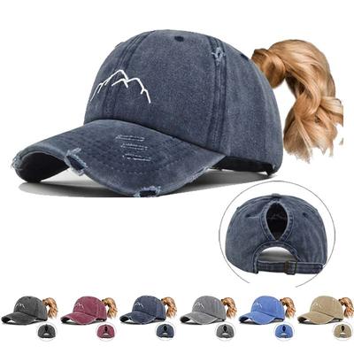 Unisex Washed Cotton Cap Mountain Embroidery Vintage Baseball Cap Men Women Adjustable Casual Outdoor Streetwear Sports Hat