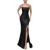 Summer New European and American Women's Clothing High-waisted Sexy Fashion Dress Suspender Sequined Split Dress