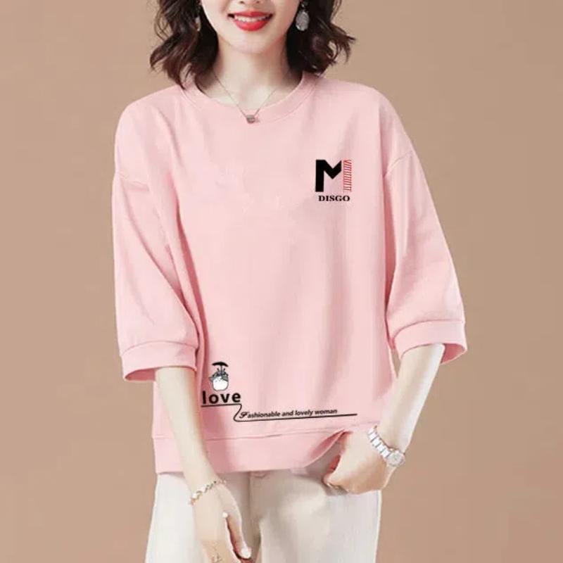 Women's Clothing Pullover Letter Printing Spring Autumn Round Neck Three Quarter Sleeve Casual T-shirt Fashion Hoodies Tops