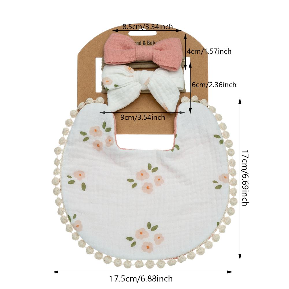 Baby Flower Bibs & Headbands Bow Nylon Hairbands Double Side Saliva Towel Feeding Burp Cloth Scarf Boys Girls Headwear