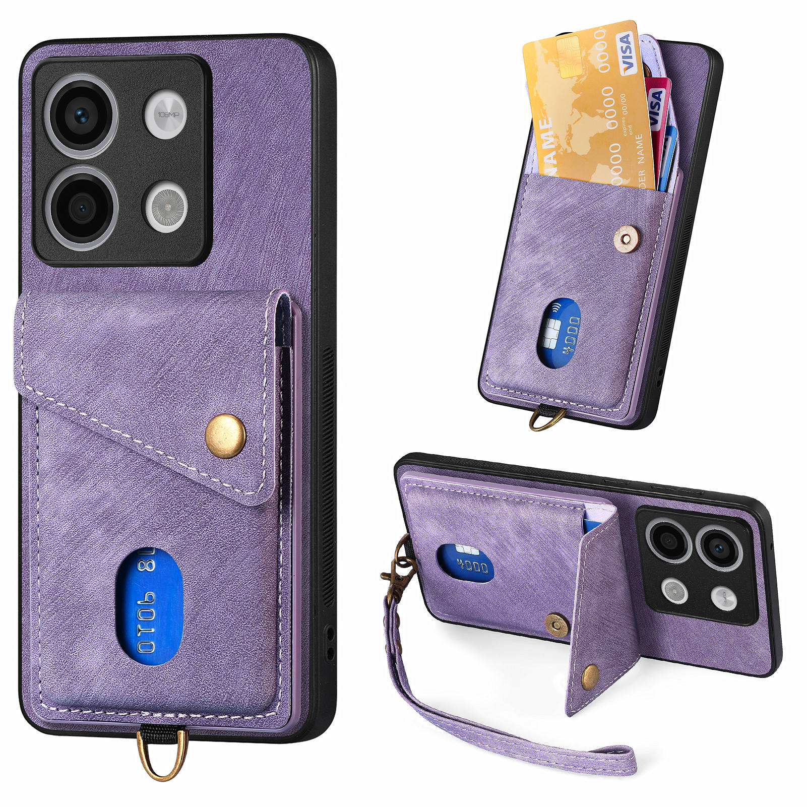 

D1 For Xiaomi Poco X6 5G/Redmi Note 13 Pro 5G Retro Case Card Slot Kickstand Leather+TPU Phone Cover Purple