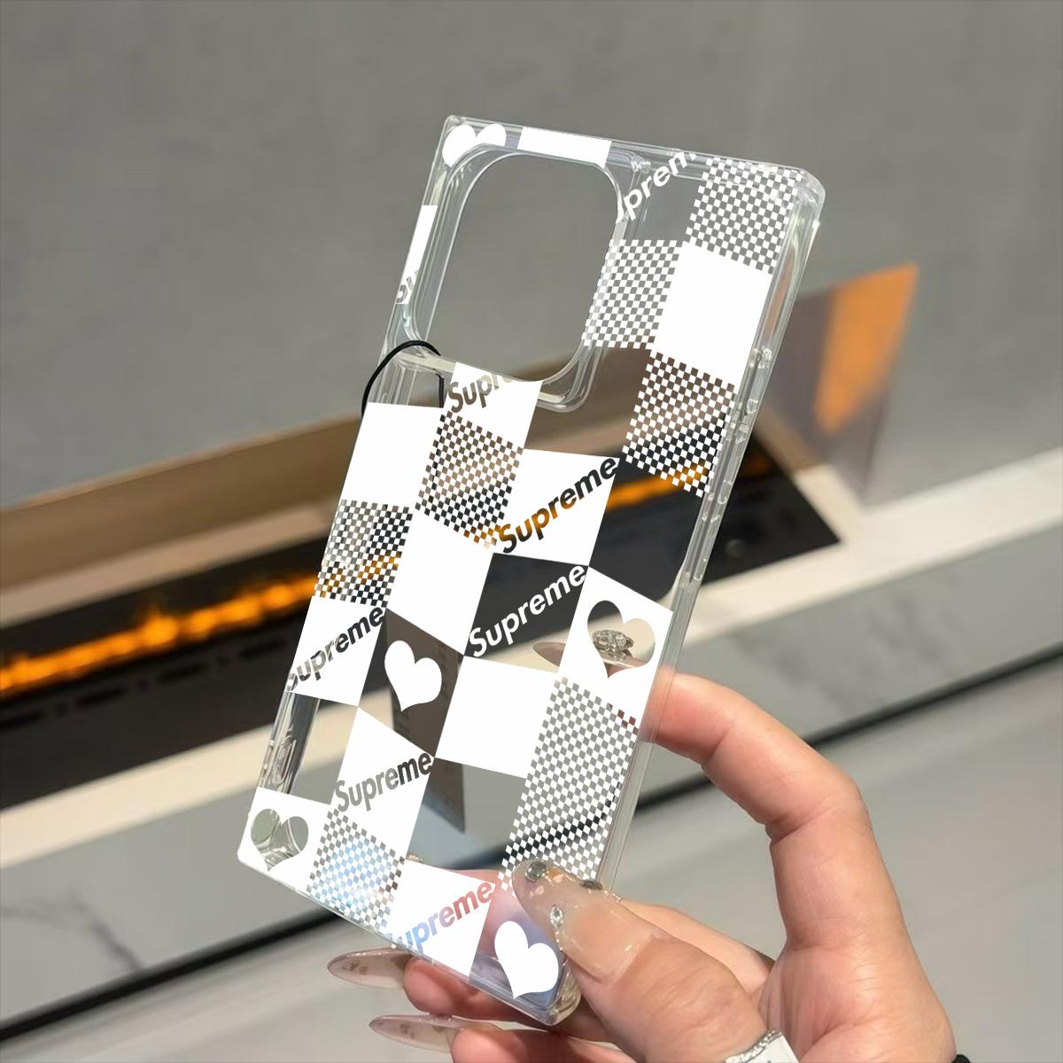 

Clear Square Back Tube Case Protection For iPhone 11 16 ProMax 15 Plus 14 Pro Max 12 13 Grid Heart Pattern iphone 11 ProMax
