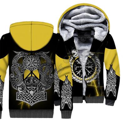 Hooded Jacket Men's Style 3d Tattoo Printed Zipper Plus Velvet Double Sweatshirt