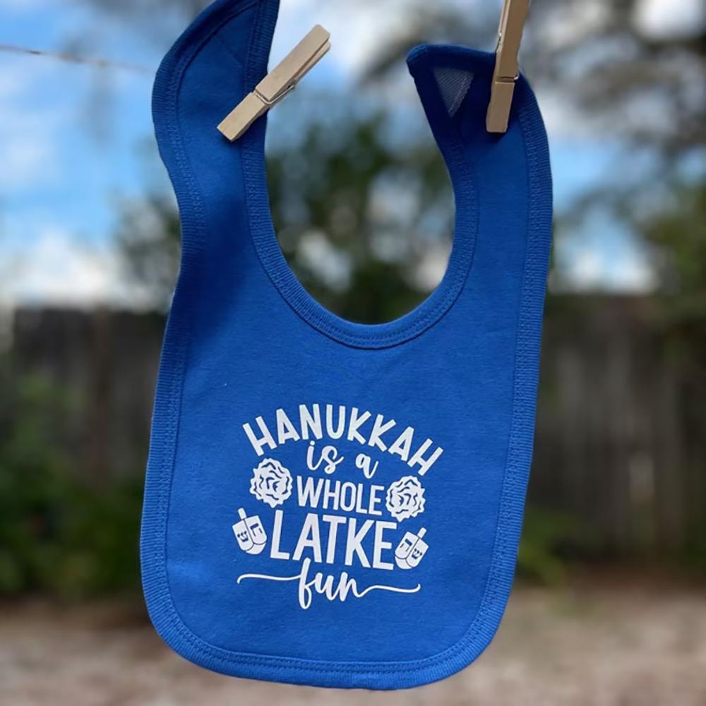 

Hanukkah Is A Whole Latke Fun Bib Rosh Hashanah Baby Bib Je New Year Sabbath Accessories Passover Judaism Baby Gifts Newborn 21x32cm
