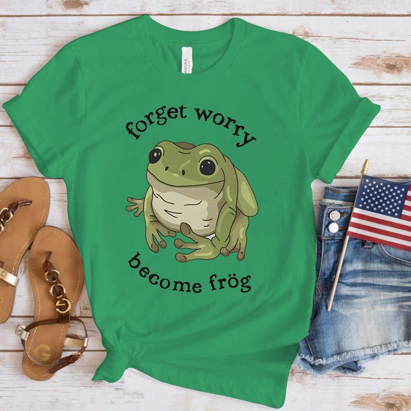 Forget Worry Become Frog T Shirt Tops Summer Casual Women T-shirts Ulzzang Tops Hip Hop Streetwear Harajuku Short Sleeve Tshirt