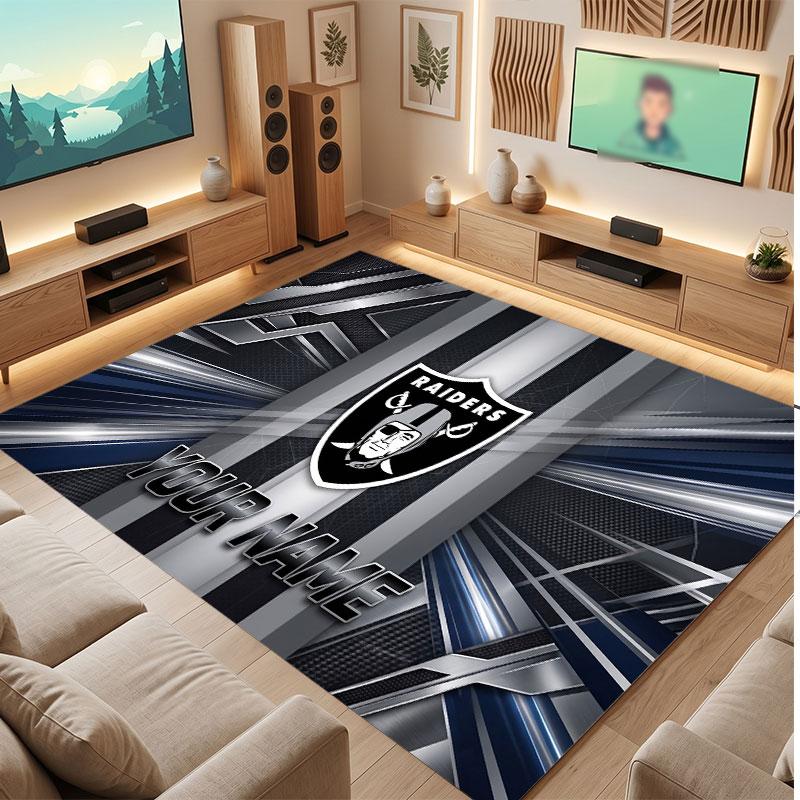 Tappeto in Cristallo Vellutato Personalizzato Las Vegas Raiders, Tappeto Morbido Antiscivolo con Testo Nome Personalizzato per Soggiorno Camera da Letto