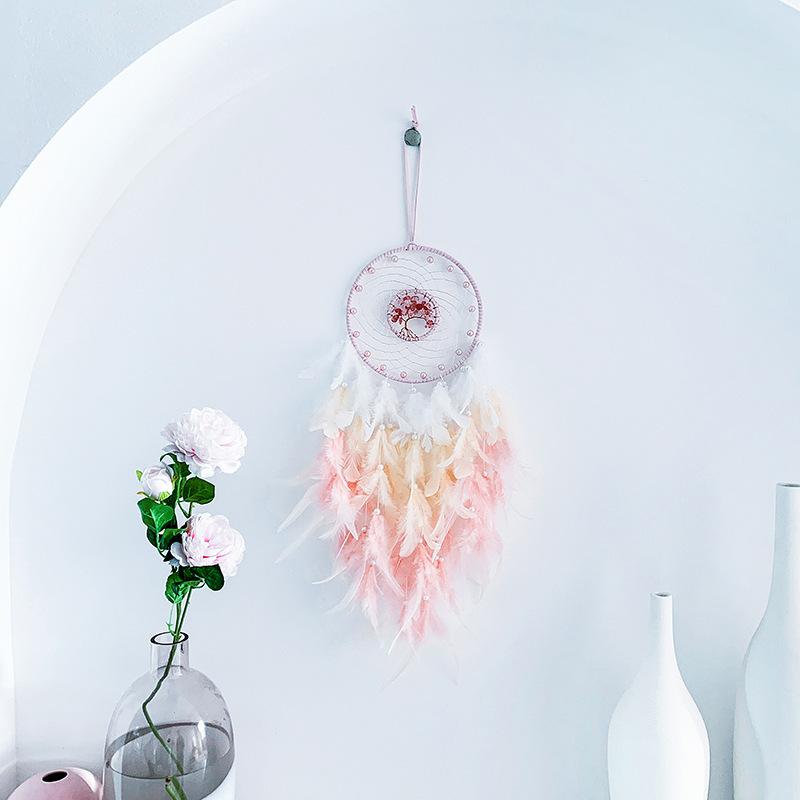 Life Tree Wind Chime Stone Hanging Ornament Fresh Girl Heart Forest Feather Pendant Bedroom Windowsill Creative Decoration