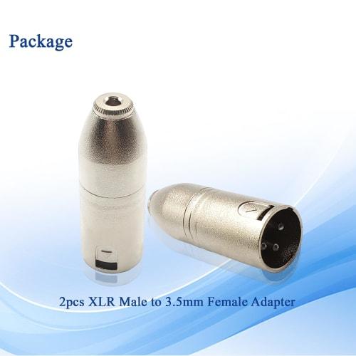 Voluty Tek 3.5mm Female to XLR Male Adapter, 1/8" to 3-Pin XLR Male Connector for Speakers, Mixers, and Studios (Set of 2)