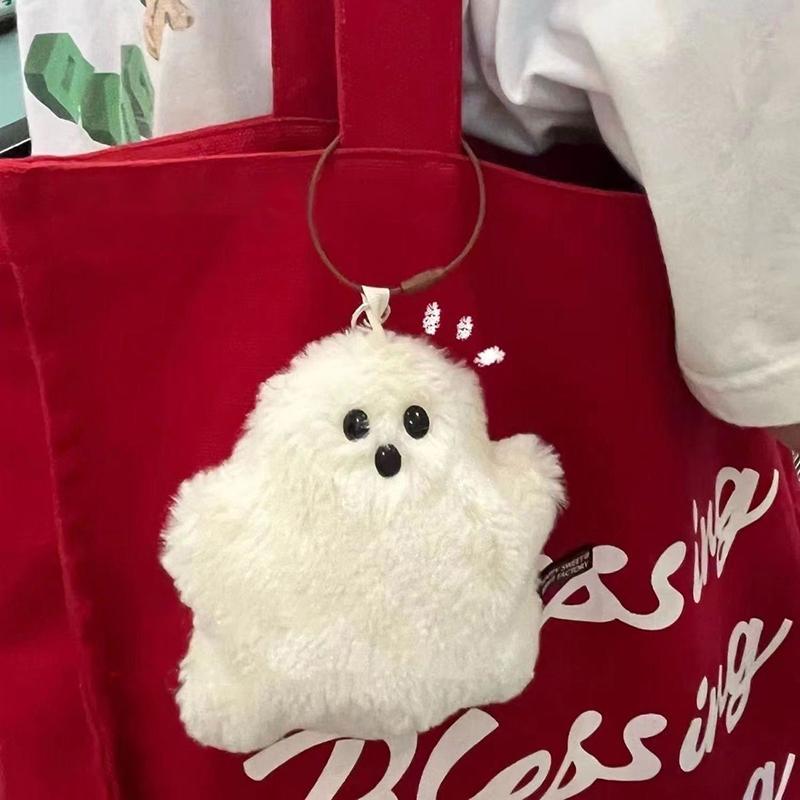 Funny White Ghost Keychain Cartoon Cute Plush Doll Pendant Keyring Bag Hanging Accessories For Children Kawaii Gift
