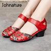 Women Sandals  Genuine Leather Sandals Hook & Loop 2021 New Summer Print Handmade Platform Sandals