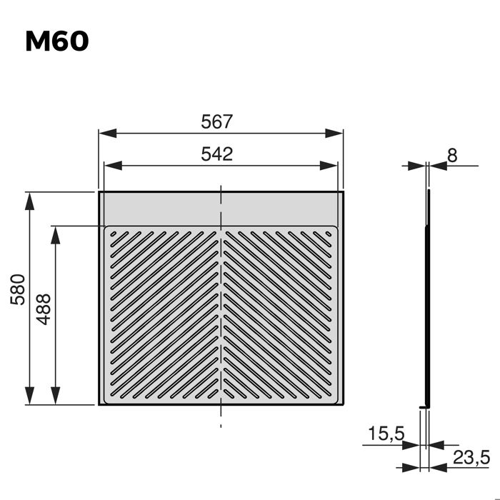 Protecteur fond cuisine - emuca - m60 - 568x580 mm - épaisseur 16 mm - plastique gris antracite