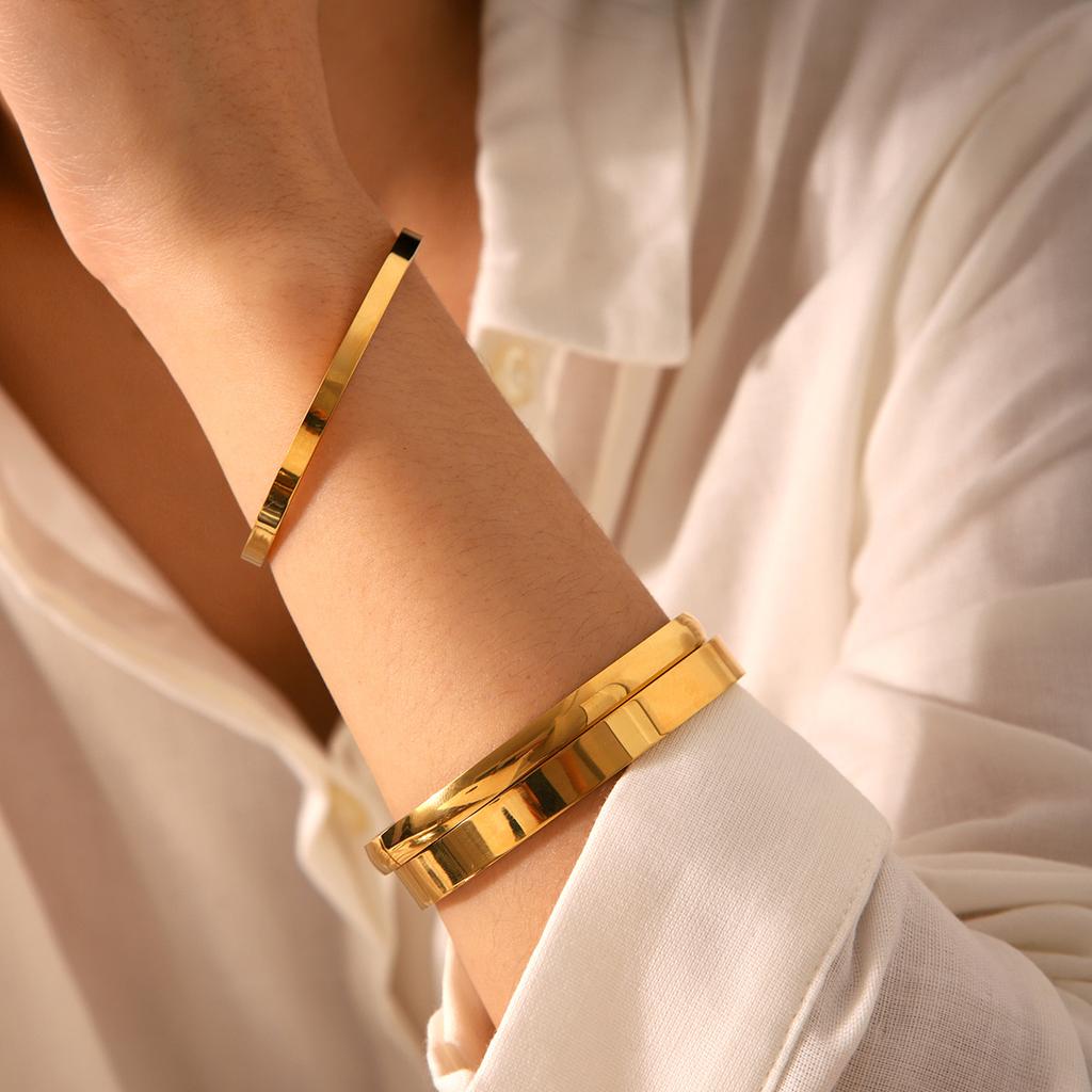 Minimalist Titanium Steel Bangle, Ins Style Fashionable Versatile Stainless Steel Gold Plated Polished Bracelet