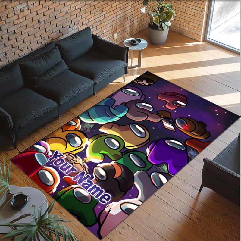 Personalized Crystal Velvet Carpet Custom Name Text,Among Us Anti Slip Area Rug For Home Decoration