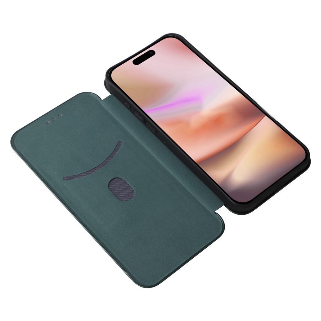 For iPhone 16 Plus Case PU Leather Carbon Fiber Texture Phone Cover with Card Holder