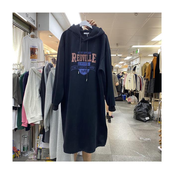 

YYFS Женская мода Осень Зима Длинный рукав С капюшоном Свободная талия Повседневные платья Size: One Size чёрный