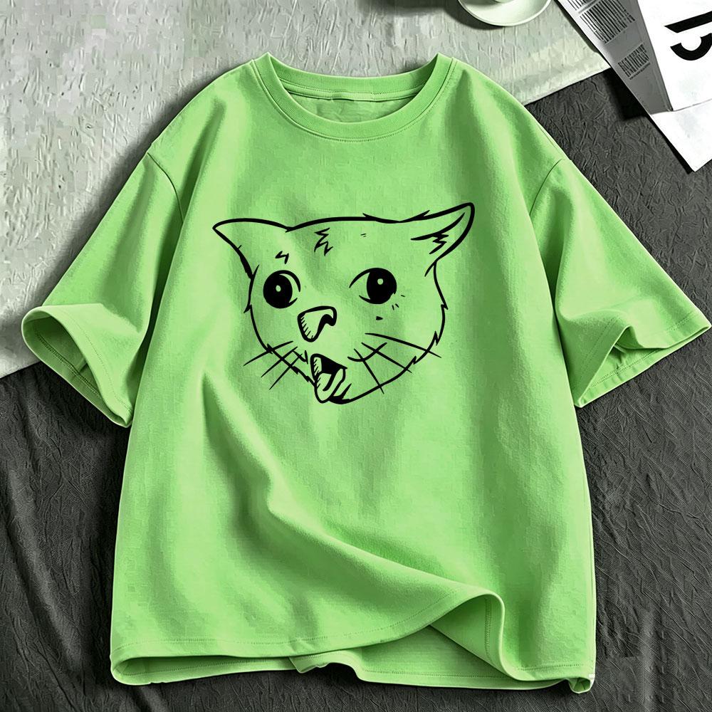 Coughing Cat Funny Meme Graphic T Shirts Unisexs Unisex Clothing Fashion Cotton Casual Oversized Short Sleeve Tshirts Streetwear