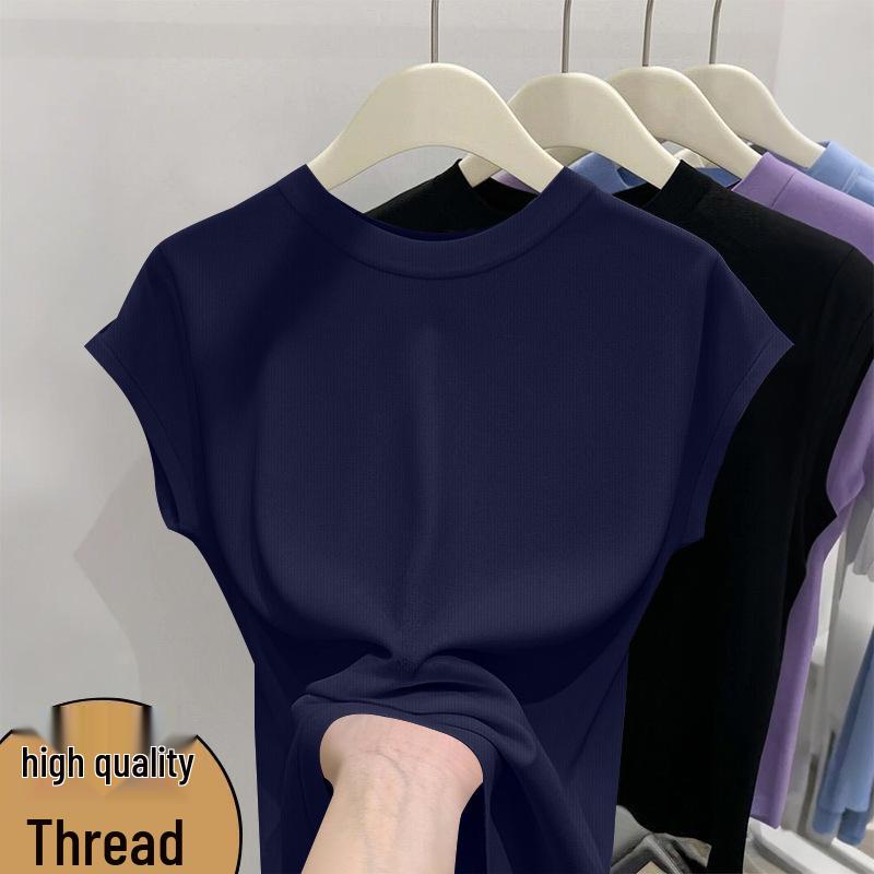 Stylish Women's Short-Sleeve Batwing T-Shirt - Summer Chic, Round Neck, Loose Fit, Slimming Thin Top.
