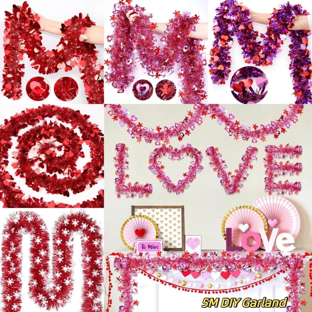 DIY Heart Tinsel Garland 5M Hanging Decor Dense Valentines Garland  Indoor Outdoor