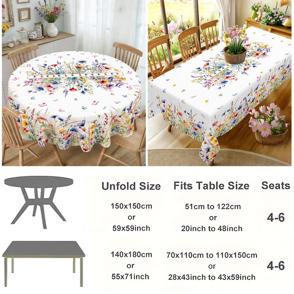 Wildflower Tablecloth Colorful Floral Butterfly Polyester Table Cover for Picnic Dinner Spring Summer Holiday Party Supplies