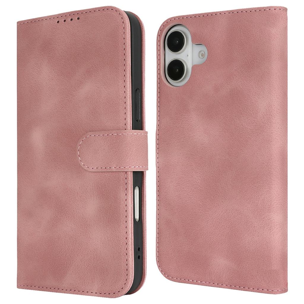 For iPhone 16 Plus Wallet Case Double Folded Edge Skin Touch PU Leather Flip Phone Cover