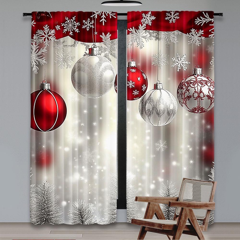 2Pcs Christmas Curtains Cute Winter Holiday Xmas Gifts Snowflakes Elf Window Drapes Suitable For Living Room Bedroom Kitchen