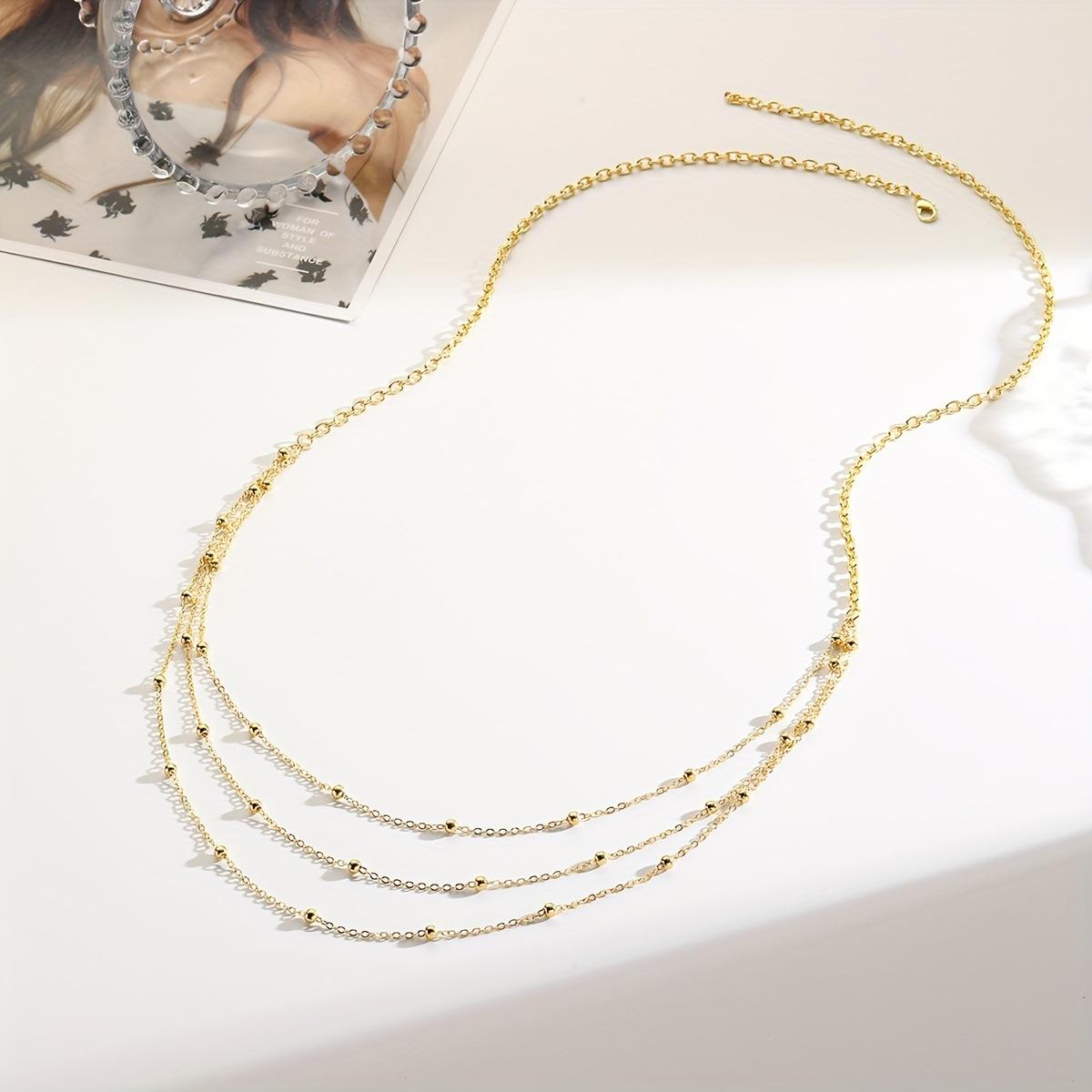 Fashion Sexy Gold Color Not Fading Bead Chain Stainless Steel 18K Gold Plated Waist Chain Triple Layered Body Chain for Woman Belly Chains Triple Layered