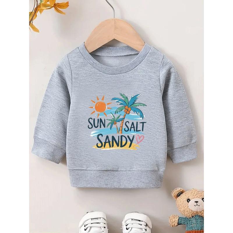 Kids Sweatshirt - Round Neck Sweatshirt - Cute Beach Print with Palm Trees , Spring Summer Outfits, Vacation & Casual Attire