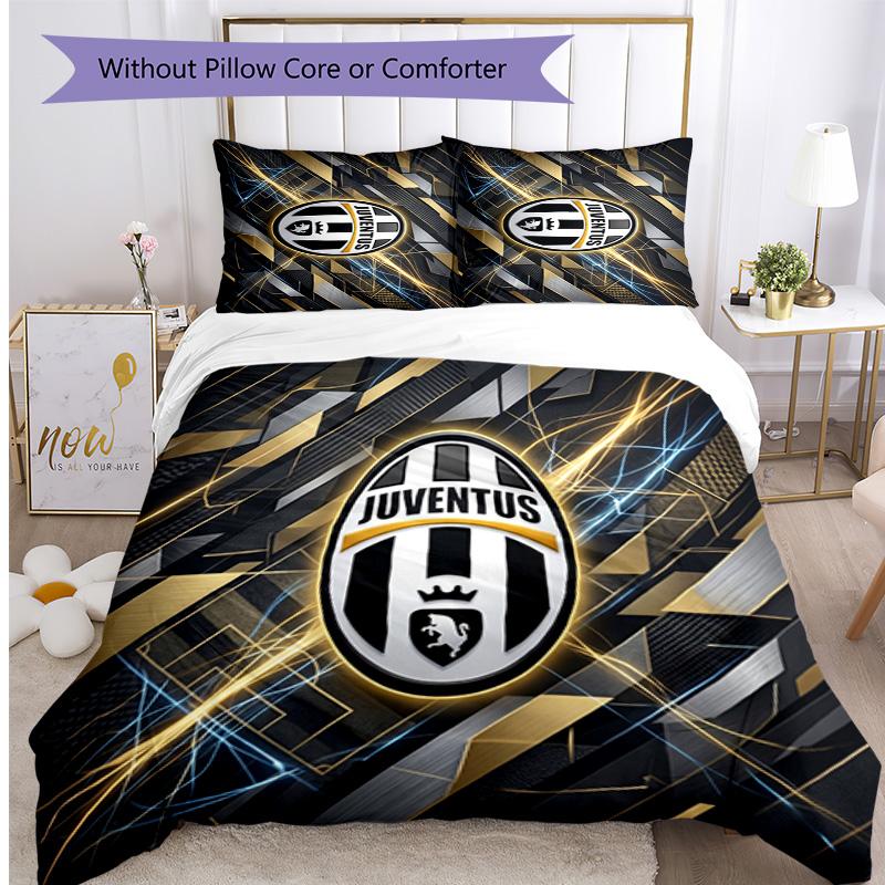 Juventus FC Pattern Printed 3PCS Bedding Set Soft Skin-Friendly Washable Duvet Cover & Pillowcases Set All Season Bedroom