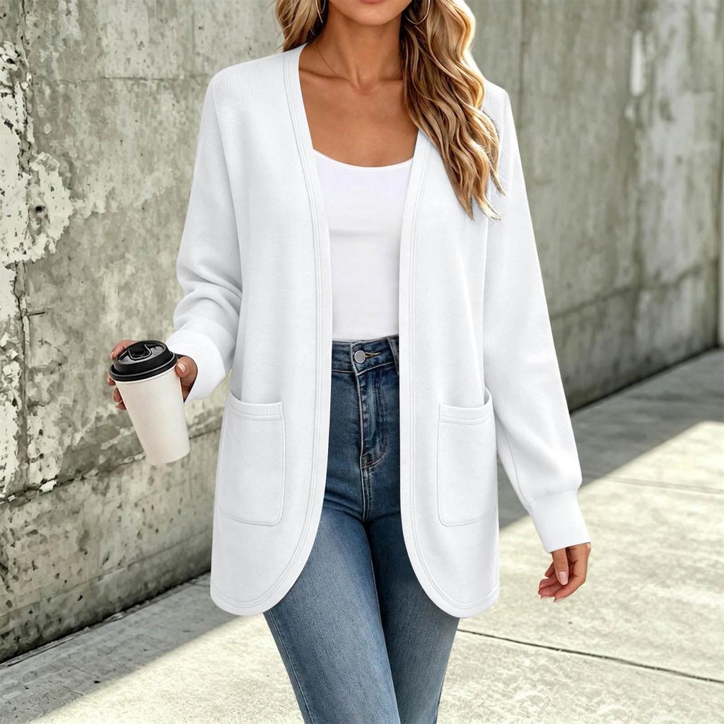 Women's Color V-Neck Long Sleeve Knit Cardigan Jacket for Fall Winter Casual Wear