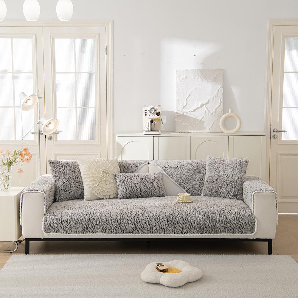 Rose Fleece Sofa Cushion Thickened Warm Plush Seat Cushion  New Fixed Non-Slip Sofa Cover Cover Cloth