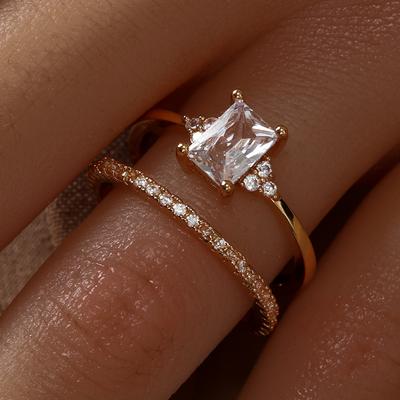 Fashion Square Zircon Crystal Ring Set for Women Elegant Luxury Gold Color Wedding Engagement Jewelry