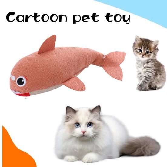 Interactive Plush Cat Toys Cartoon Shark Design with Catnip Teeth-grinding Bite Resistant Prevent Boredom Cat Toys