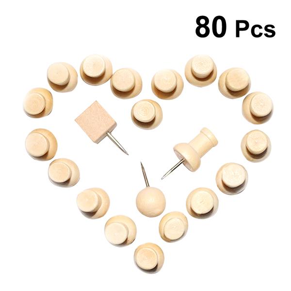 80Pcs Wood Push Pins DIY IShape Decorative Thumb Tacks for Posters