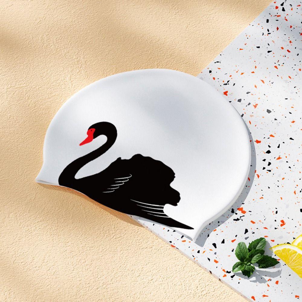 Plus Size Swimming Cap Printed Pattern Anti Slip Diving Hat Silicone Ear Protective Bathing Caps Fit For Long Short Hair