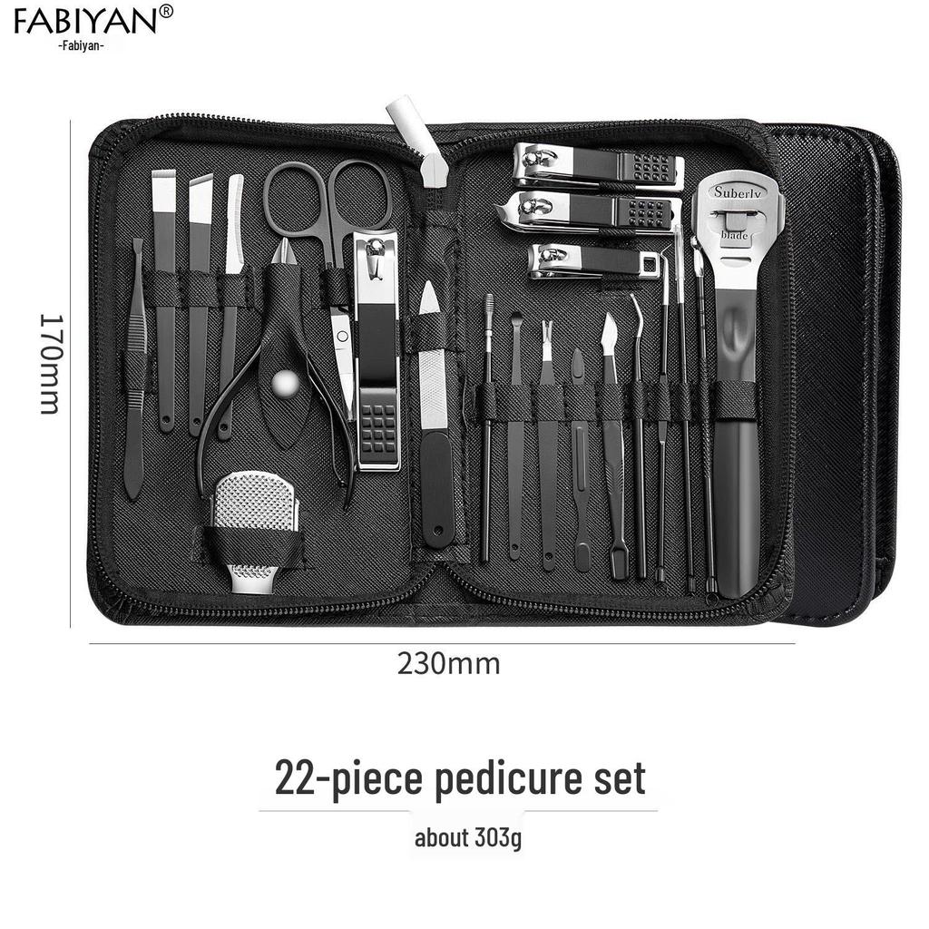 Stainless Steel Manicure Set with Nail Clippers, File, and Tools In Zipper Bag.