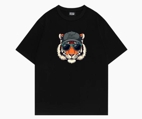 Tiger Brand Casual Summer-style Letter-printed Loose Pure Cotton Short-sleeved Men's and Women's Heavyweight T-shirt