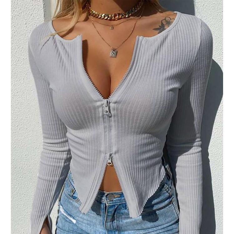 Autumn Winter Women Tops Up and Down Zipper Bottoming Shirt Europe and the United States Slim Sexy T-shirt Female