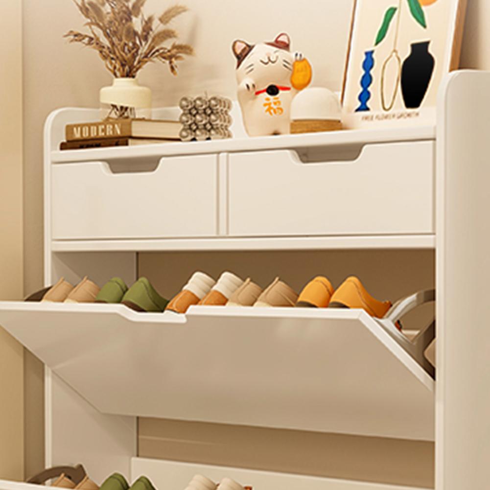 2-Tier Wooden Shoe Organizer Cabinet W/ Flip Drawers Free-Standing Shoe Cabinet Space Saving Slimming Shoe Rack for Home Hallway