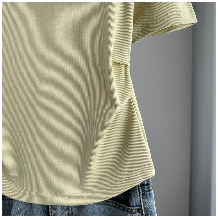 Plus Size Square Neck Standard Sleeve T-Shirt Loose Slimming Ribbed Base Top Versatile Breathable Soft Material Flattering Slim Women Top