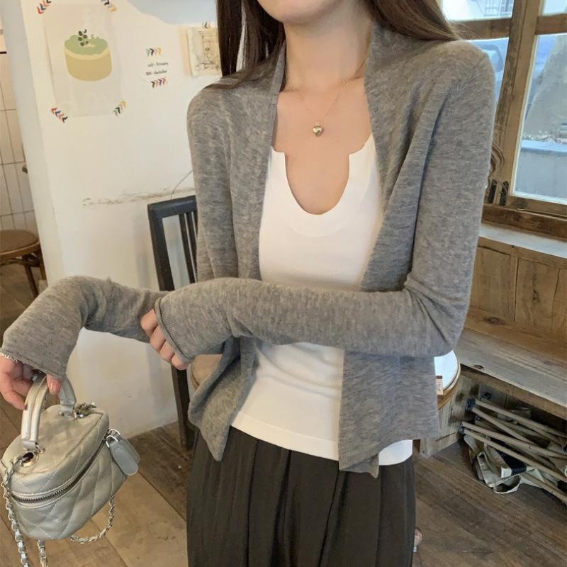 Early Fall Lazy Style Design Thin Soft Knit Coat Small Cardigan Minimalist Niche Rolled Hem Short Top