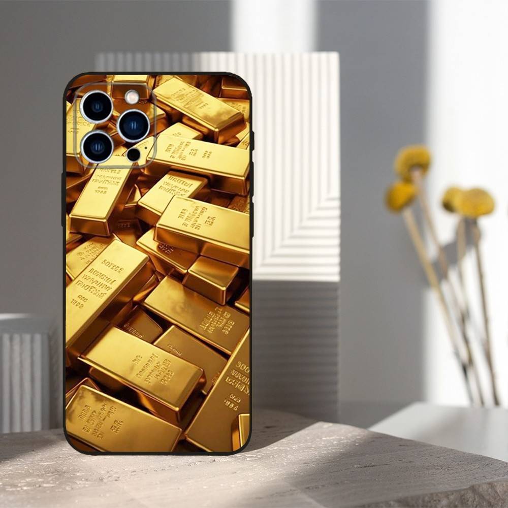 Cool Art Gold Precious Phone Case For iPhone 15,14,13,17,16,12,11,Plus,Pro Max,XS,X,Mini,8,7,XR,SE,Soft Silicone Black