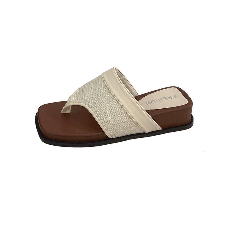 Slope heel square head temperament toe flip-flops shoes women's 2025 new summer skirt retro vacation beach sandals