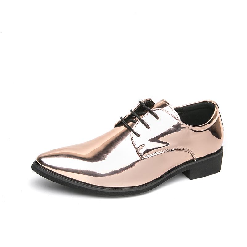 Men s Shiny Gold Pointed Toe Leather Loafers - Nightclub & Banquet 38 золотой