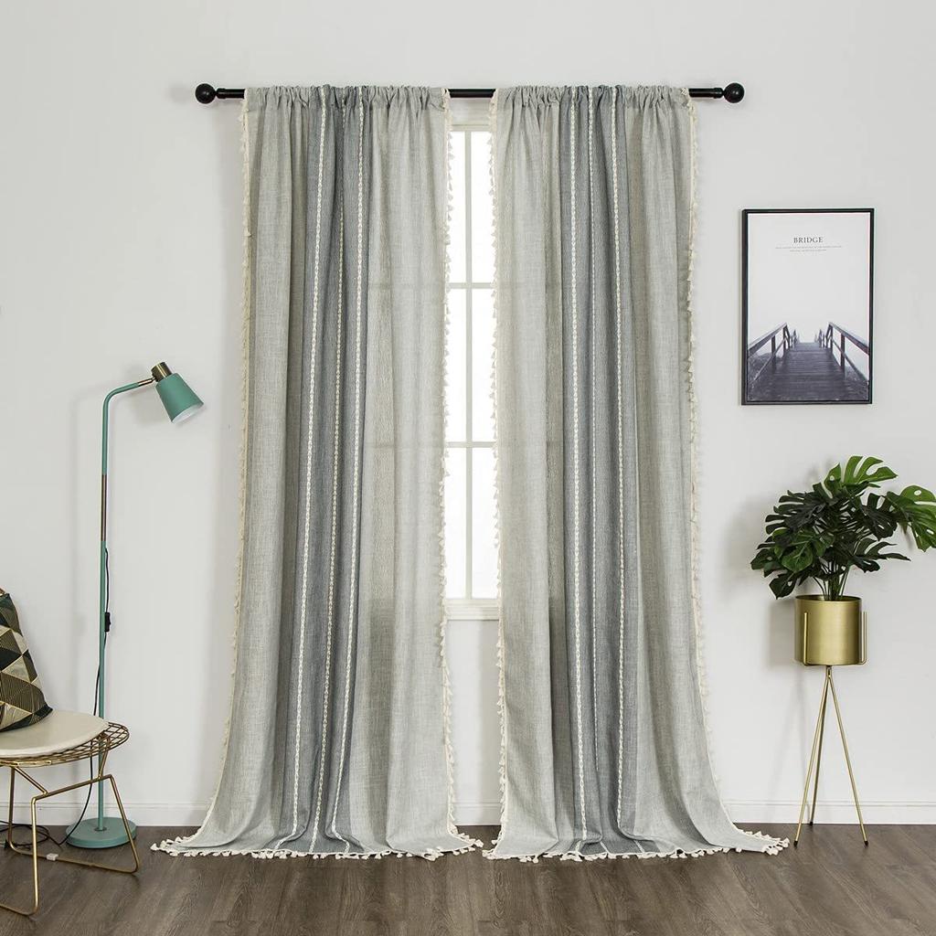 Cotton And Linen Bohemian Curtains Fringed Bedroom Living Room Half Blackout Farmhouse Short Curtains Half Curtains