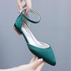 2 Cm Flat Heel Casual Pointed Toe Hollow Sandals Low Heel Light Mouth White Satin One-button Buckle Bride Wedding Shoes for Women