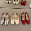 Fashion Flat Shoes for Women 2025 Spring and Autumn French Square Toe Silver Mary Jane Plus Size Women's Shoes Zapatos Mujer ladies