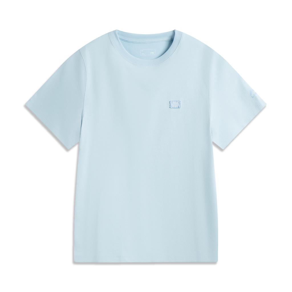 Li-Ning Comfortable Casual Simple Loose Round Neck Pullover Short Sleeve T-Shirt Women Tops Clear-Spring-Blue AHSV286-2