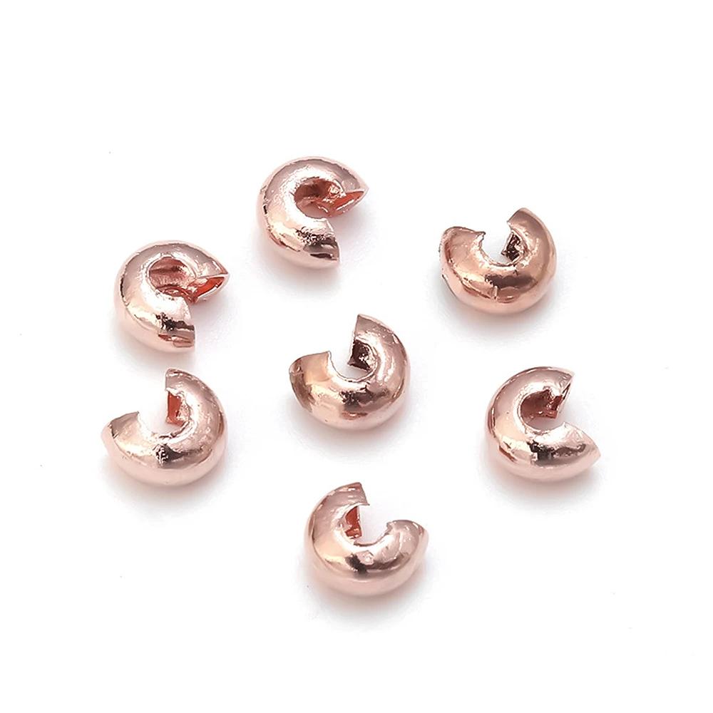 50/80PCS Copper Round Covers Open Crimp End Beads Dia 3 4 5 Mm Stopper Spacer Beads For DIY Jewelry Making Findings Supplies